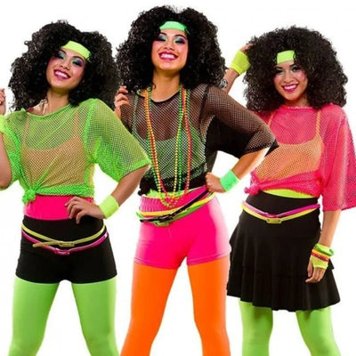 80s Neon Mesh Rave Top – Retro Festival Fishnet Tee -Women's Rave Outfits -Rave Mates