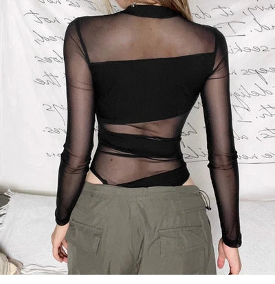 Black Sheer Mesh Rave Bodysuit – Rave Ready Layering Piece -Rave Bodysuits -Rave Mates