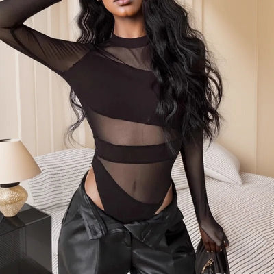 Black Sheer Mesh Rave Bodysuit – Rave Ready Layering Piece -Rave Bodysuits -Rave Mates