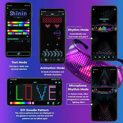 Bluetooth LED Rave Glasses – Customizable Party Glasses -Rave Outfit Addons -Rave Mates
