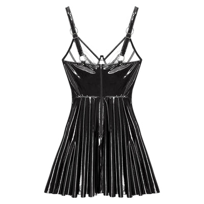 Glossy Patent Leather Rave Mini Dress -Women's Rave Outfits -Rave Mates