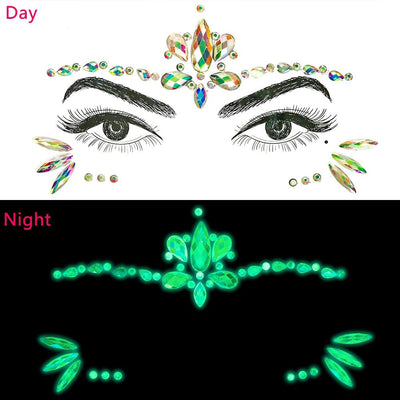 Glow In The Dark Face Crystal Stickers – Rave Festival Gems -Rave Outfit Addons -Rave Mates