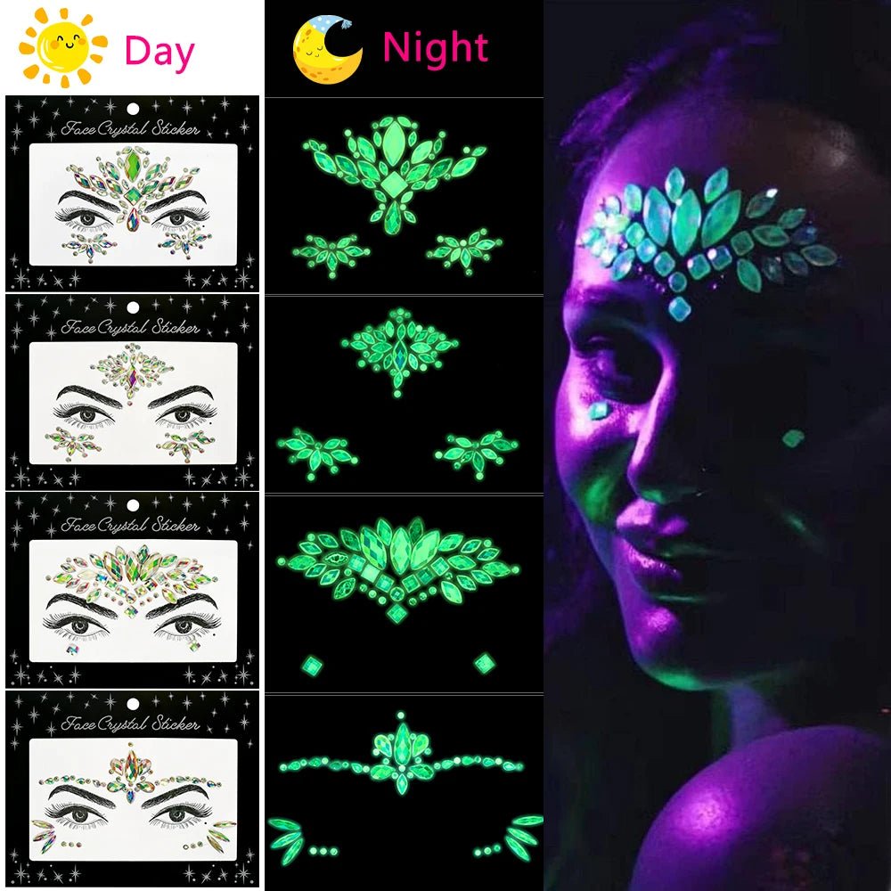 Glow In The Dark Face Crystal Stickers – Rave Festival Gems -Rave Outfit Addons -Rave Mates