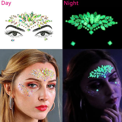 Glow In The Dark Face Crystal Stickers – Rave Festival Gems -Rave Outfit Addons -Rave Mates