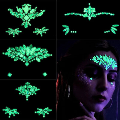 Glow In The Dark Face Crystal Stickers – Rave Festival Gems -Rave Outfit Addons -Rave Mates