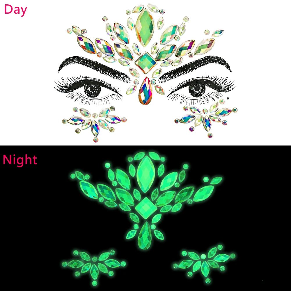 Glow In The Dark Face Crystal Stickers – Rave Festival Gems -Rave Outfit Addons -Rave Mates