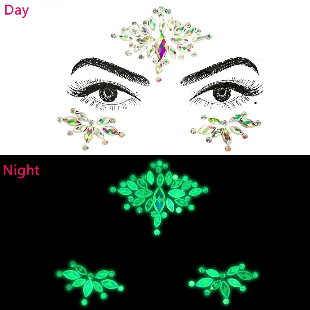 Glow In The Dark Face Crystal Stickers – Rave Festival Gems -Rave Outfit Addons -Rave Mates