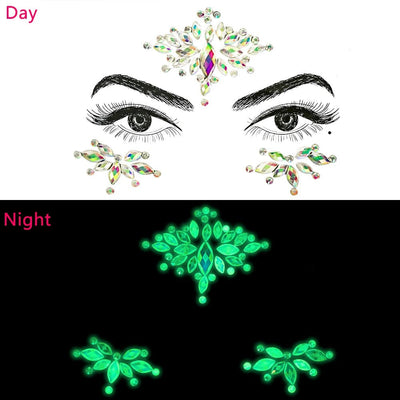 Glow In The Dark Face Crystal Stickers – Rave Festival Gems -Rave Outfit Addons -Rave Mates