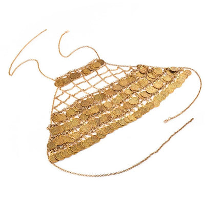 Gold & Silver Coin Chain Festival Top – Rave Ready Body Jewellery -Rave Crop Tops -Rave Mates