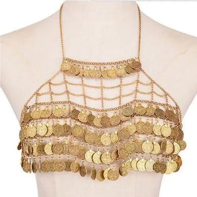 Gold & Silver Coin Chain Festival Top – Rave Ready Body Jewellery -Rave Crop Tops -Rave Mates