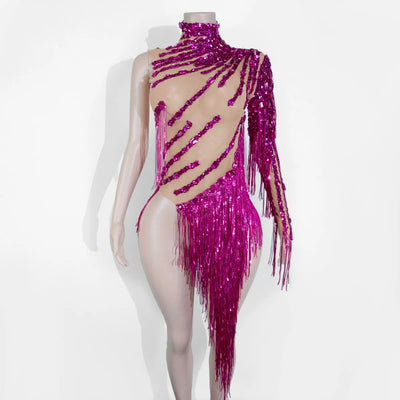 Green Crystal Fringe Rave Bodysuit – Festival Statement Outfit -Rave Bodysuits -Rave Mates