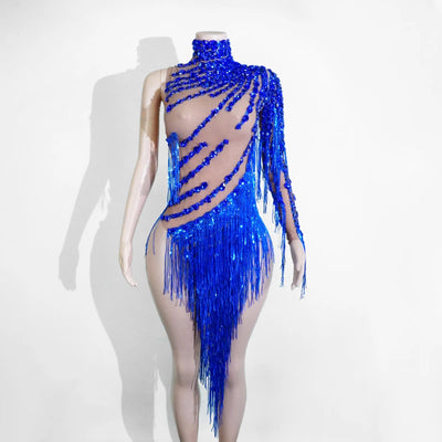 Green Crystal Fringe Rave Bodysuit – Festival Statement Outfit -Rave Bodysuits -Rave Mates