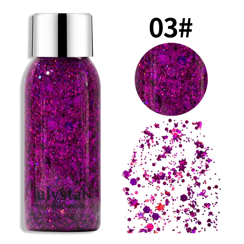 Julystar Face & Body Glitter Gel – Rave Festival Makeup -Rave Outfit Addons -Rave Mates