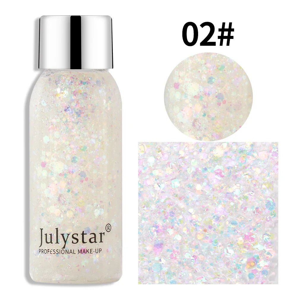 Julystar Face & Body Glitter Gel – Rave Festival Makeup -Rave Outfit Addons -Rave Mates