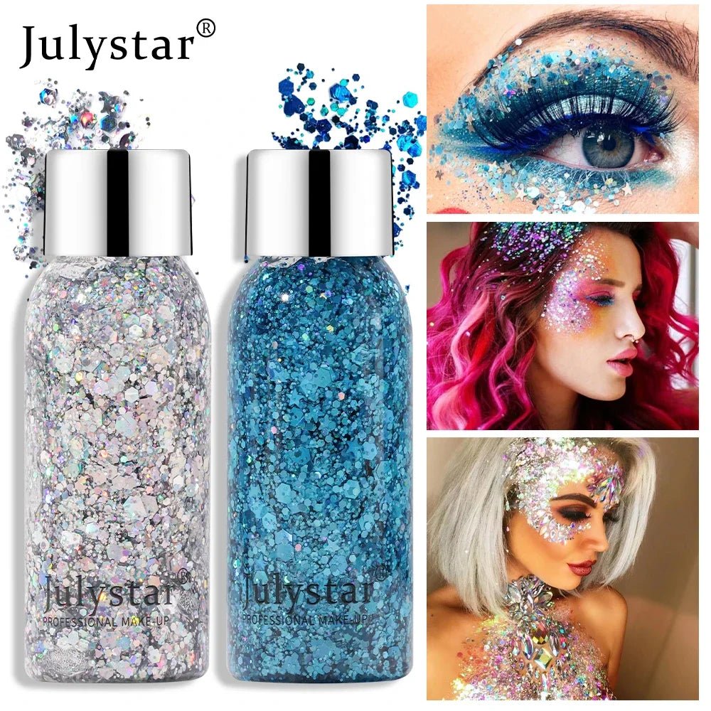 Julystar Face & Body Glitter Gel – Rave Festival Makeup -Rave Outfit Addons -Rave Mates