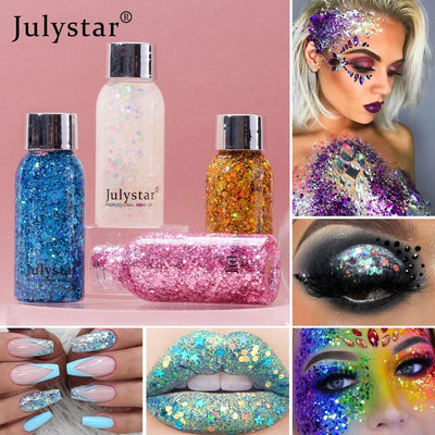Julystar Face & Body Glitter Gel – Rave Festival Makeup -Rave Outfit Addons -Rave Mates