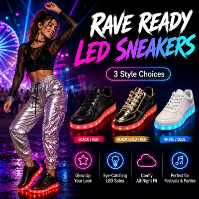 LED Light Up Rave Sneakers – 3 Style Choices -Rave Shoes -Rave Mates
