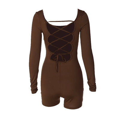 Long Sleeve Lace-Up Back Romper – Club & Rave Outfit -Women's Rave Outfits -Rave Mates
