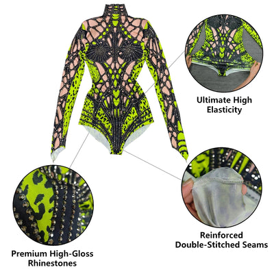 Neon Cut-Out Rhinestone Rave Bodysuit – 4 Style Choices -Rave Bodysuits -Rave Mates