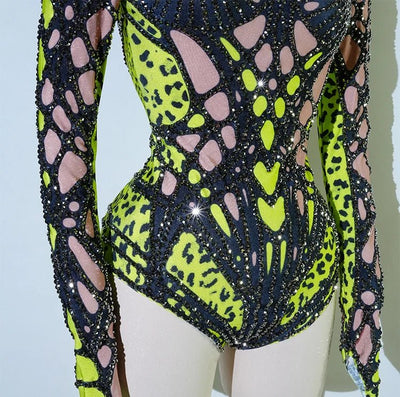 Neon Cut-Out Rhinestone Rave Bodysuit – 4 Style Choices -Rave Bodysuits -Rave Mates