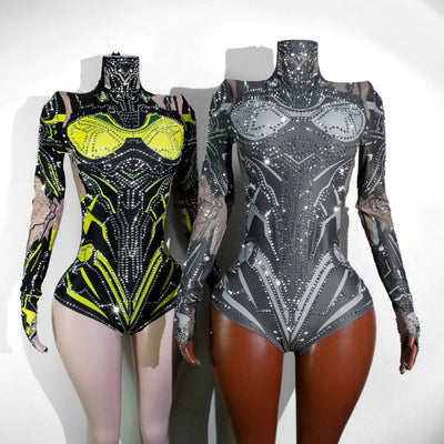 Neon Cut-Out Rhinestone Rave Bodysuit – 4 Style Choices -Rave Bodysuits -Rave Mates