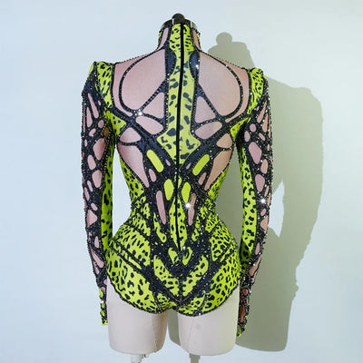 Neon Cut-Out Rhinestone Rave Bodysuit – 4 Style Choices -Rave Bodysuits -Rave Mates