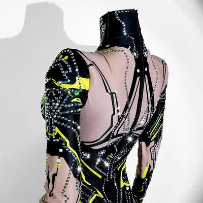 Neon Cut-Out Rhinestone Rave Bodysuit – 4 Style Choices -Rave Bodysuits -Rave Mates
