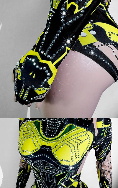 Neon Cut-Out Rhinestone Rave Bodysuit – 4 Style Choices -Rave Bodysuits -Rave Mates