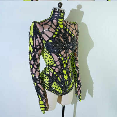 Neon Cut-Out Rhinestone Rave Bodysuit – 4 Style Choices -Rave Bodysuits -Rave Mates
