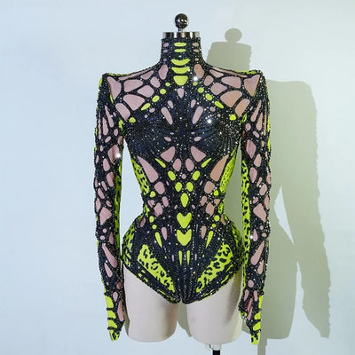 Neon Cut-Out Rhinestone Rave Bodysuit – 4 Style Choices -Rave Bodysuits -Rave Mates