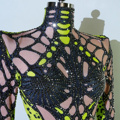 Neon Cut-Out Rhinestone Rave Bodysuit – 4 Style Choices -Rave Bodysuits -Rave Mates