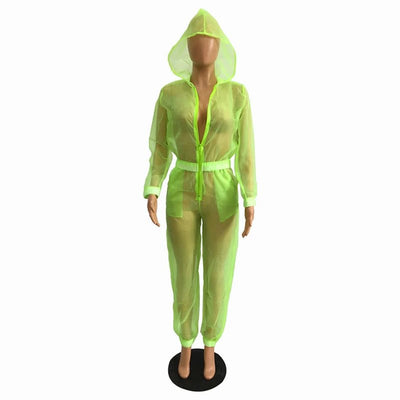 Neon Sheer Rave Set – Festival Jacket & Joggers Outfit -Rave Costumes -Rave Mates