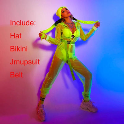 Neon Sheer Rave Set – Festival Jacket & Joggers Outfit -Rave Costumes -Rave Mates