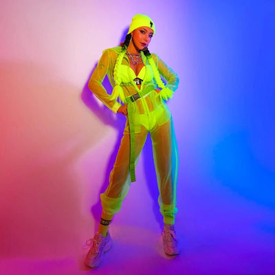 Neon Sheer Rave Set – Festival Jacket & Joggers Outfit -Rave Costumes -Rave Mates