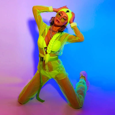 Neon Sheer Rave Set – Festival Jacket & Joggers Outfit -Rave Costumes -Rave Mates