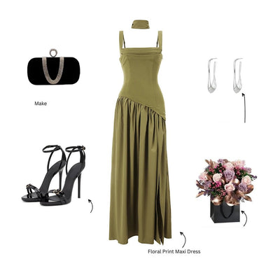 Olive Green Scarf Neck Maxi Dress – Going Out Ready -Going Out Dresses -Rave Mates