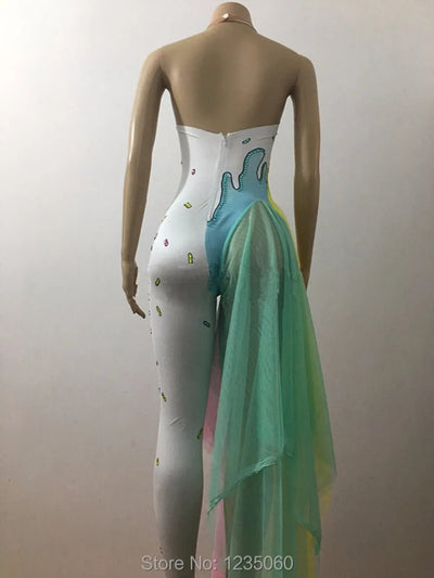 Pastel Rhinestone Statement Jumpsuit – Night Out Ready -Going Out Dresses -Rave Mates