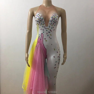 Pastel Rhinestone Statement Jumpsuit – Night Out Ready -Going Out Dresses -Rave Mates