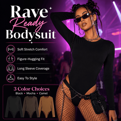 Rave Ready Long Sleeve Bodysuit – 3 Colour Choices -Rave Bodysuits -Rave Mates