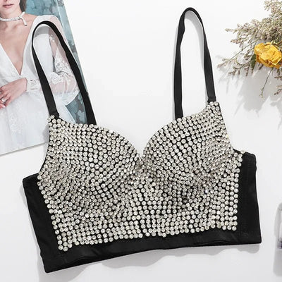 Rhinestone Rave Bustier Top – Sparkly Festival Crop Bra -Rave Crop Tops -Rave Mates