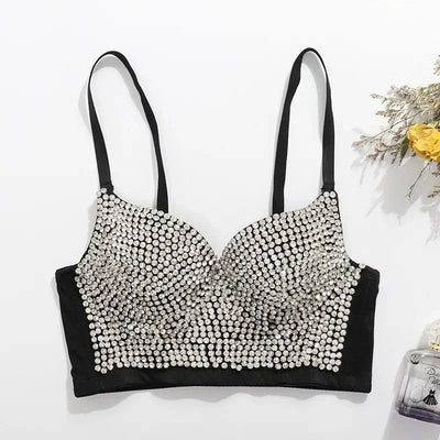 Rhinestone Rave Bustier Top – Sparkly Festival Crop Bra -Rave Crop Tops -Rave Mates