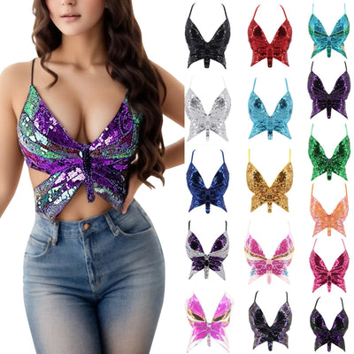 Sequin Butterfly Rave Top – Sparkly Festival Crop Top -Rave Bras -Rave Mates