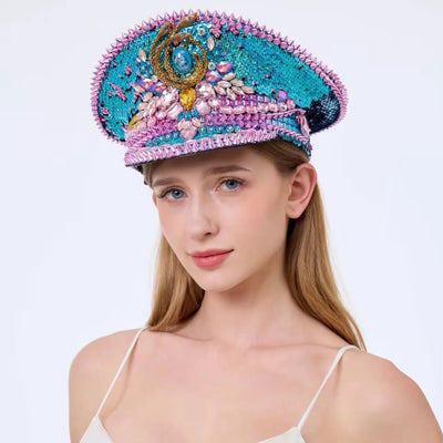 Sequin Festival Captain Hat with Gems – 20 Style Choices -Rave Accessories -Rave Mates