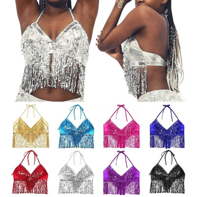 Sequin Fringe Halter Rave Top -Rave Crop Tops -Rave Mates