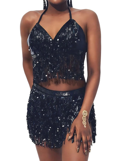 Sequin Fringe Rave Set – Sparkle Festival Outfit -Women's Rave Outfits -Rave Mates