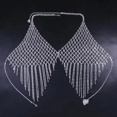 Silver Rhinestone Fringe Festival Halter Top -Rave Bras -Rave Mates
