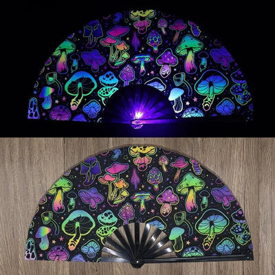 UV Fluorescent Rave Folding Fan – Bamboo Festival Fan -Rave Outfit Addons -Rave Mates
