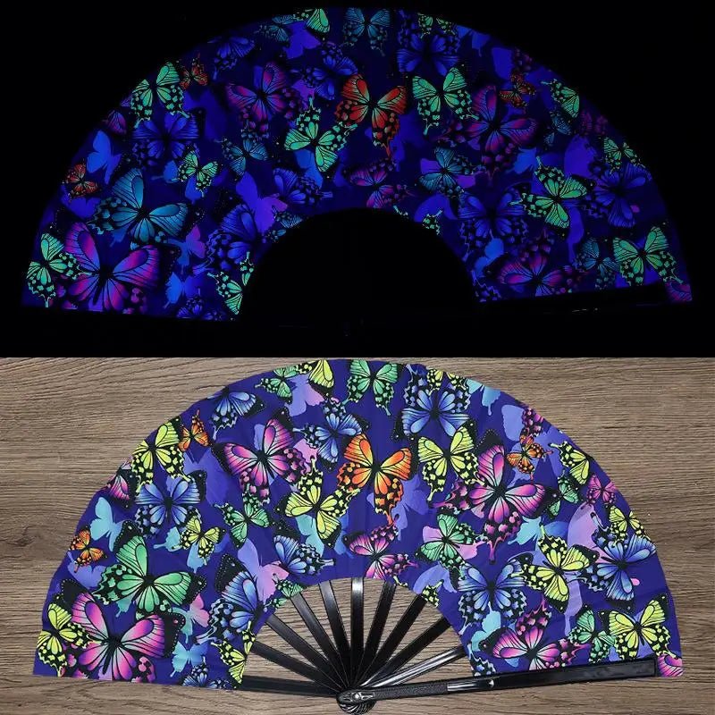 UV Fluorescent Rave Folding Fan – Bamboo Festival Fan -Rave Outfit Addons -Rave Mates