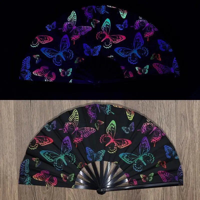 UV Fluorescent Rave Folding Fan – Bamboo Festival Fan -Rave Outfit Addons -Rave Mates