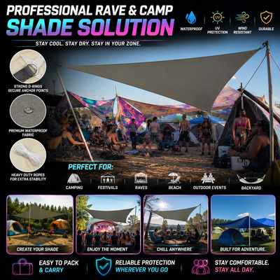Waterproof Rave Camp Shade Sail -Festival Camping Gear -Rave Mates
